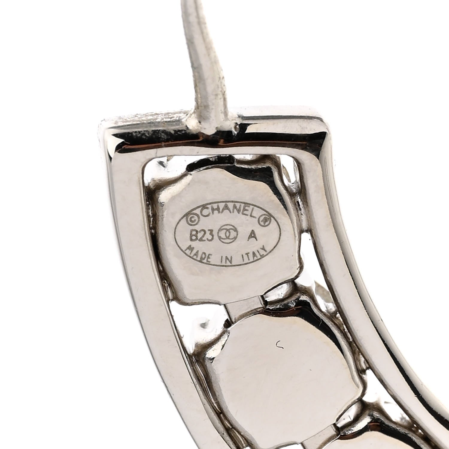 Chanel Metal Crystal CC XL Hoop Earrings Silver 4 of 5