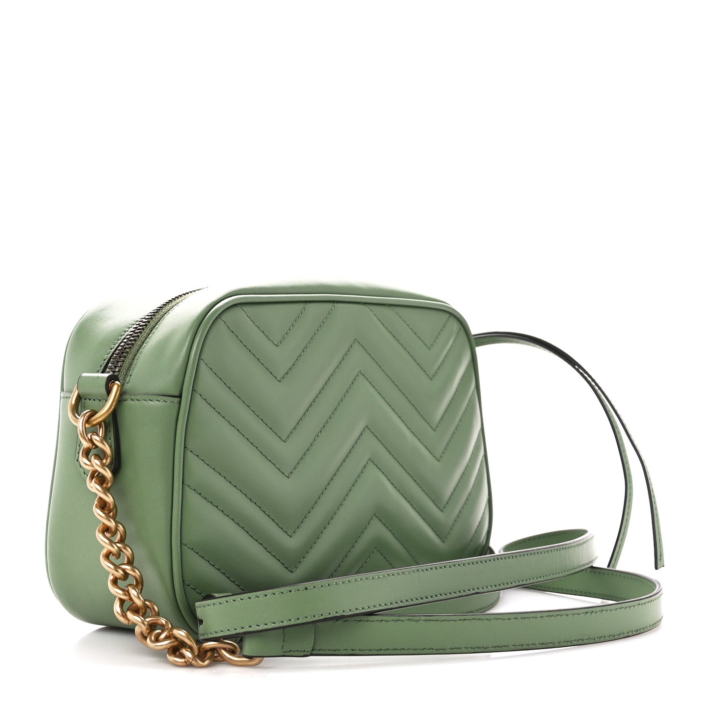 Calfskin Matelasse Chevron Small GG Marmont Chain Shoulder Bag Salamander Green