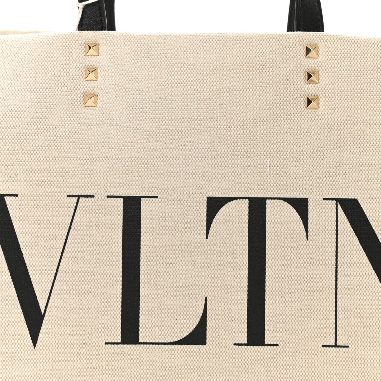 Canvas Calfskin VLTN Print Small Rockstud Tote Naturale Black