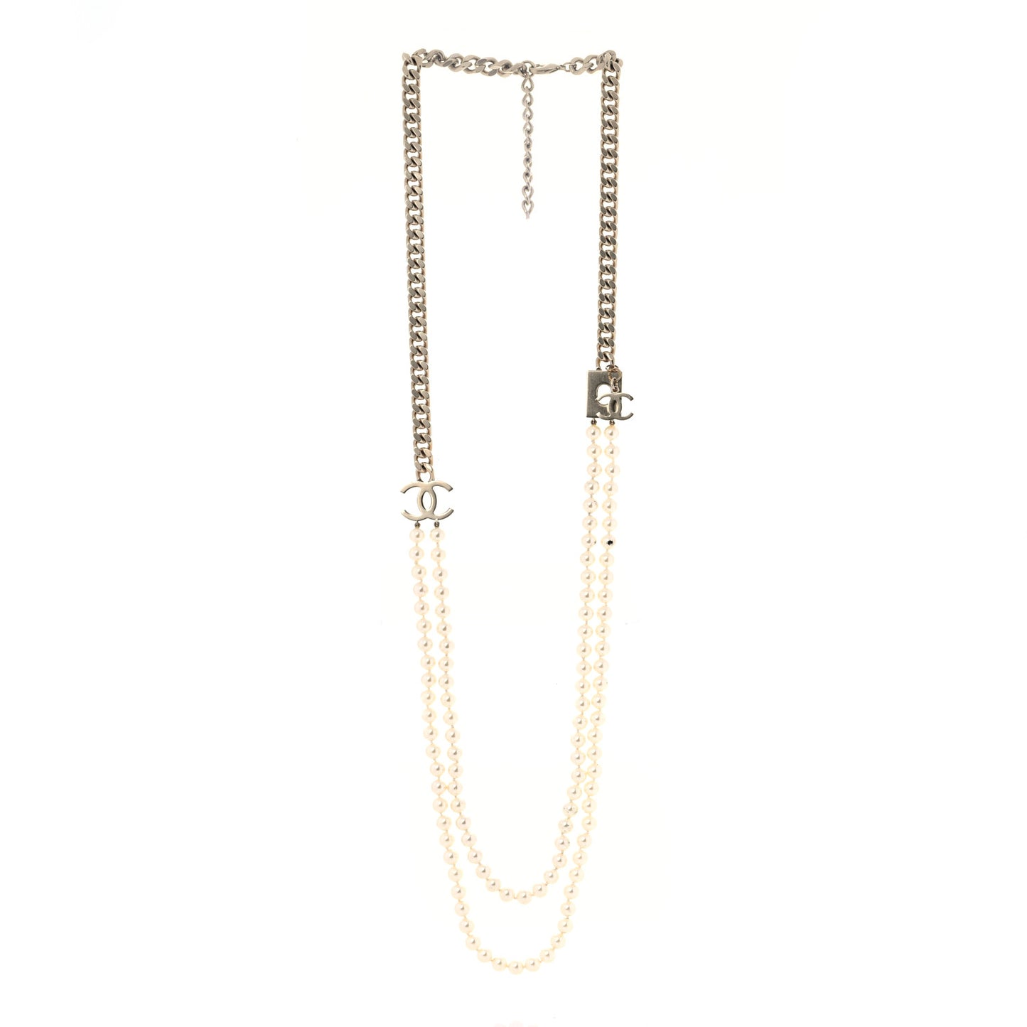 Pearl Chain CC Long Necklace Gold