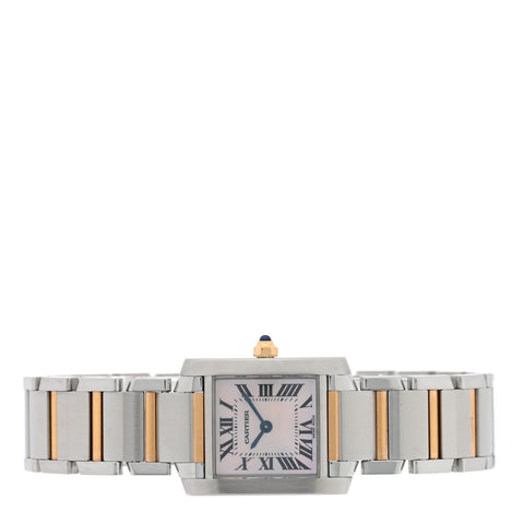 Stainless Steel 18K Pink Gold Mother of Pearl 20mm Tank Francaise Quartz Watch