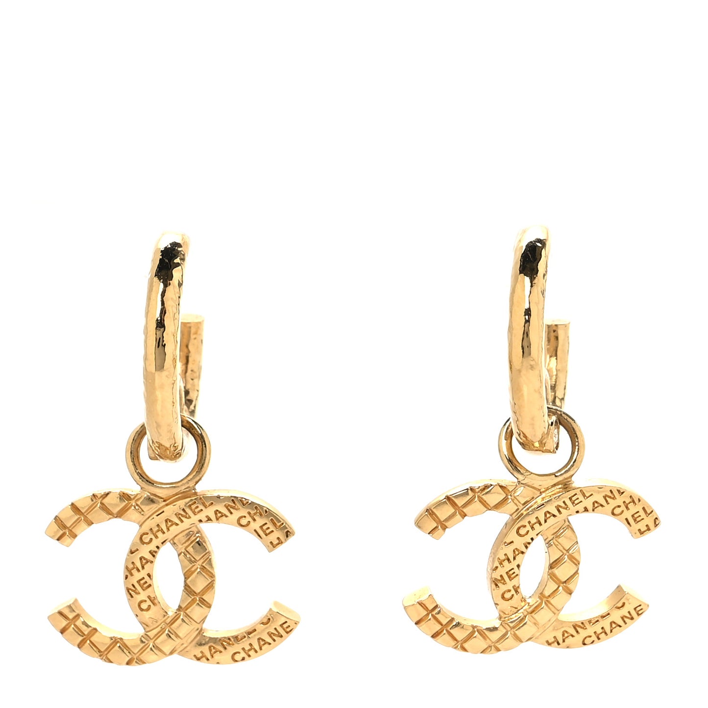 Quilted CC Logo Hoop Earrings Gold