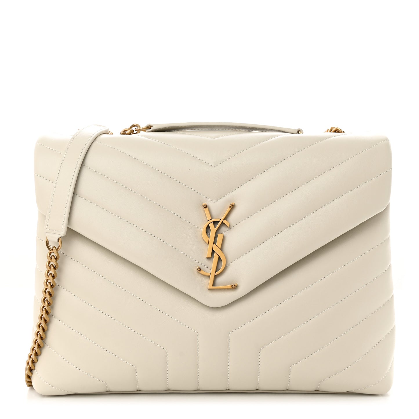 Calfskin Y Quilted Monogram Medium Loulou Chain Satchel Crema Soft