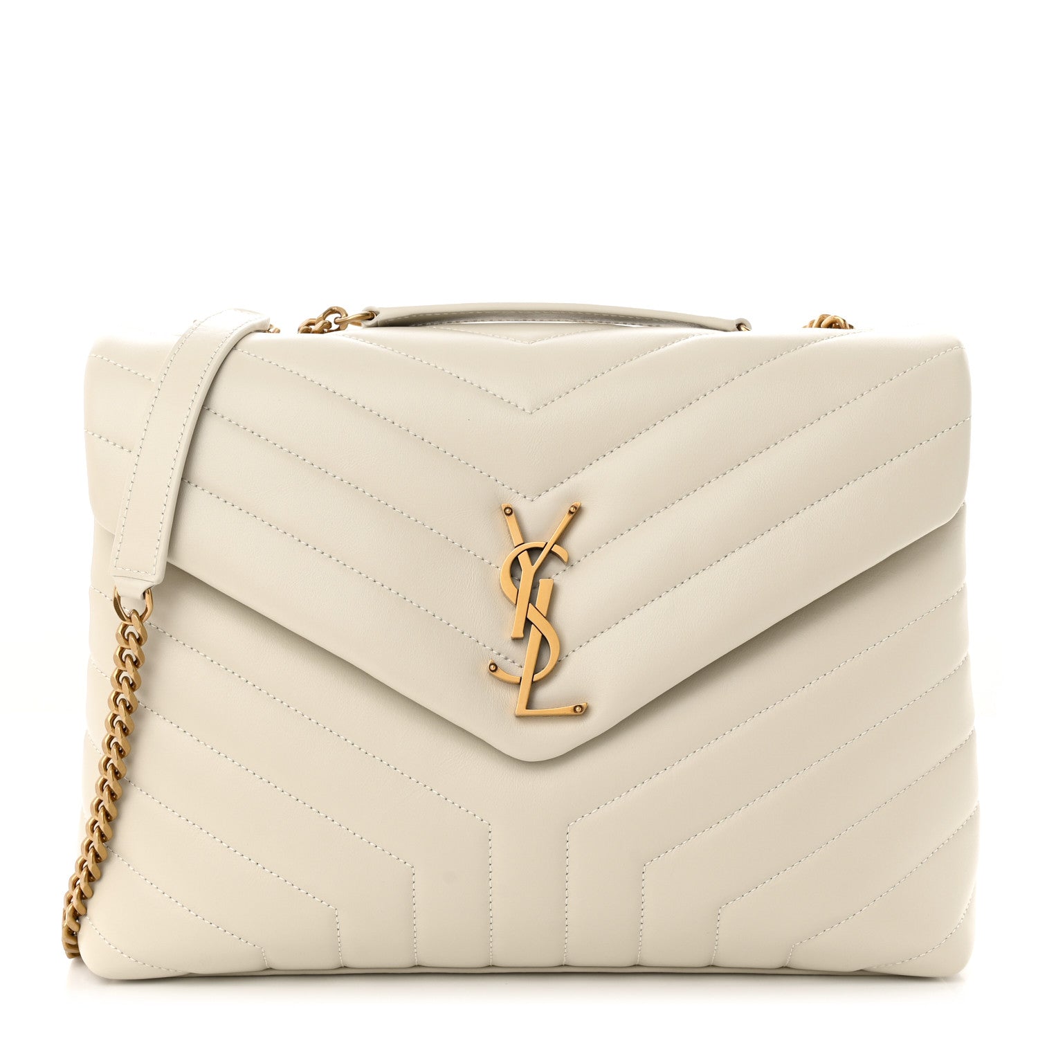 Saint Laurent Calfskin Y Quilted Monogram Medium Loulou Chain Satchel Crema Soft 1 of 11