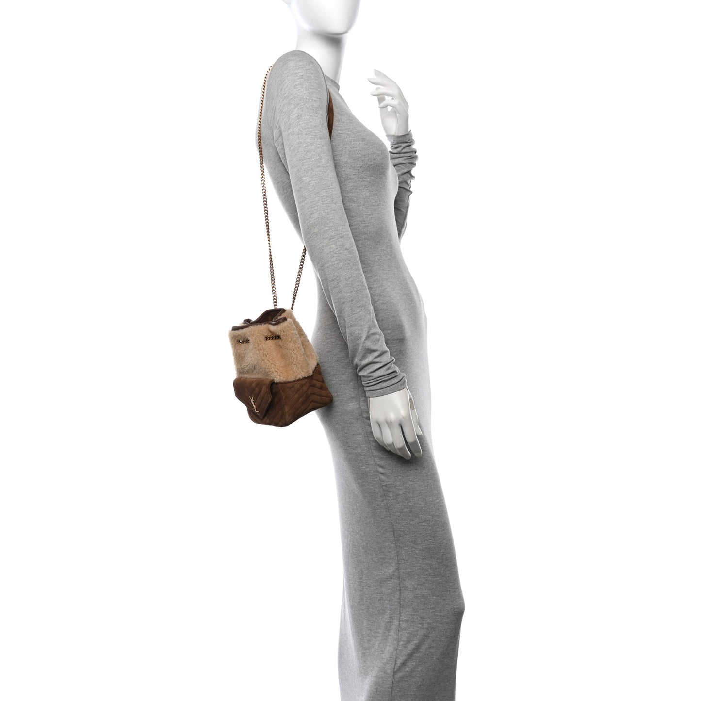 Shearling Suede Monogram Joe Nano Bucket Bag Natural Beige