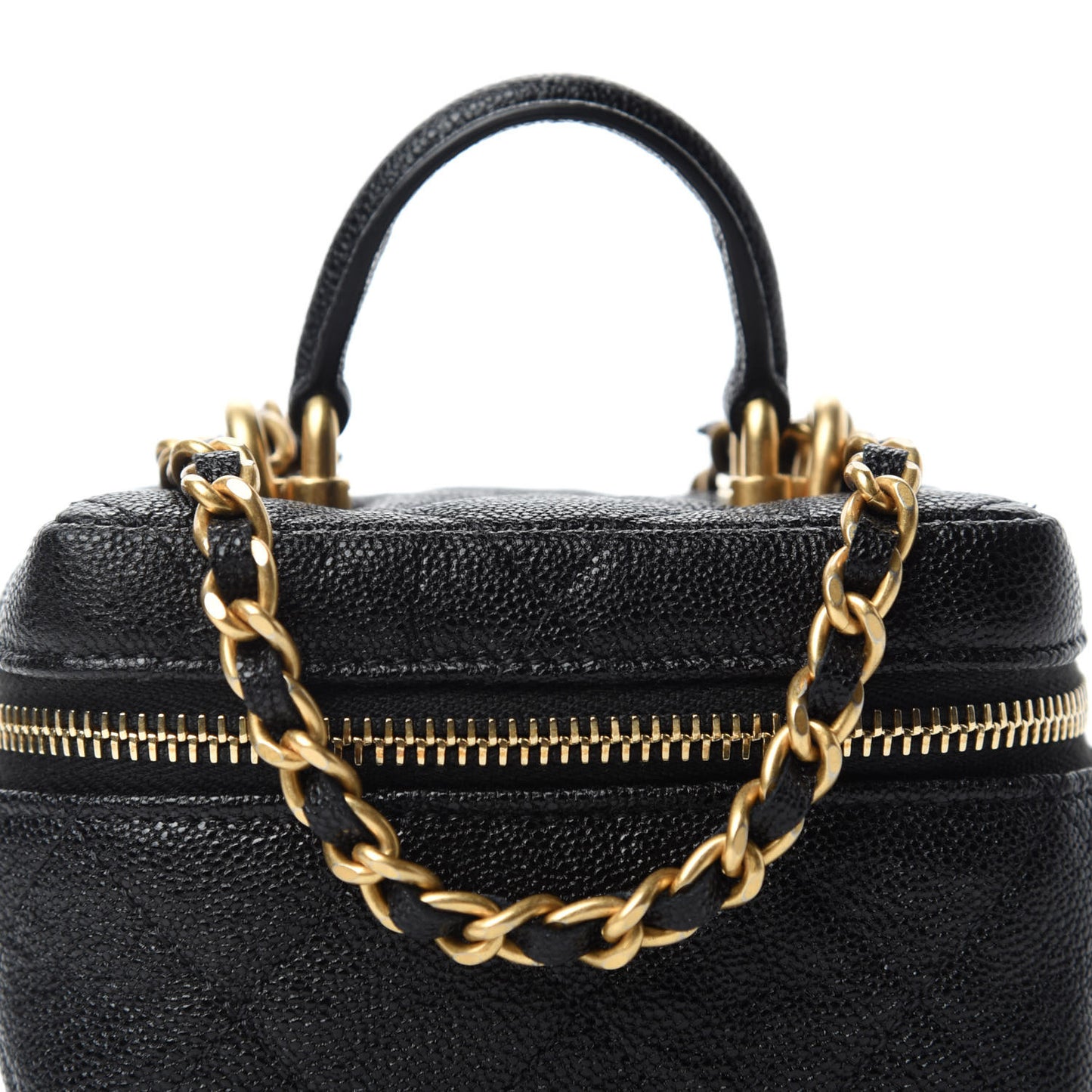 Caviar Quilted Mini Top Handle Vanity With Chain Black