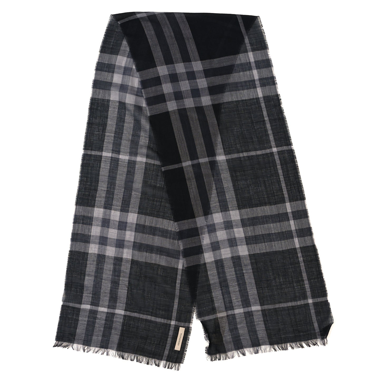 Wool Silk Gauze Giant Check Scarf Black
