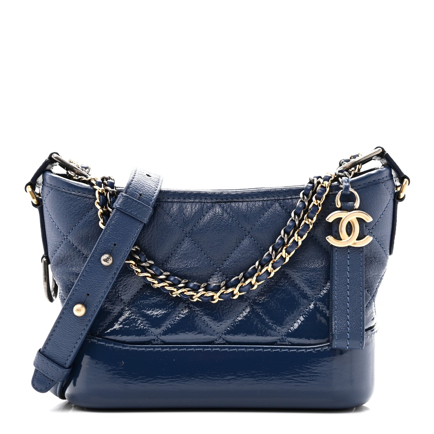 Chanel Patent Goatskin Quilted Small Gabrielle Hobo Blue 1890248