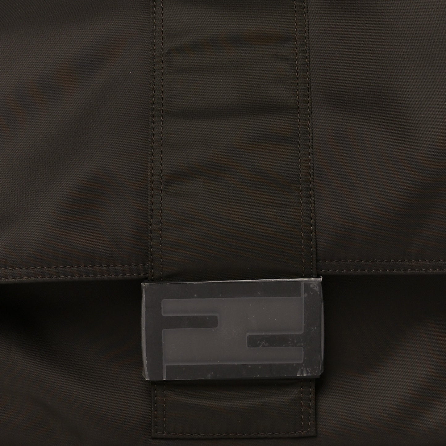 Econyl Nylon Cuoio Romano Monochrome Large Baguette Messenger Bag Ebano