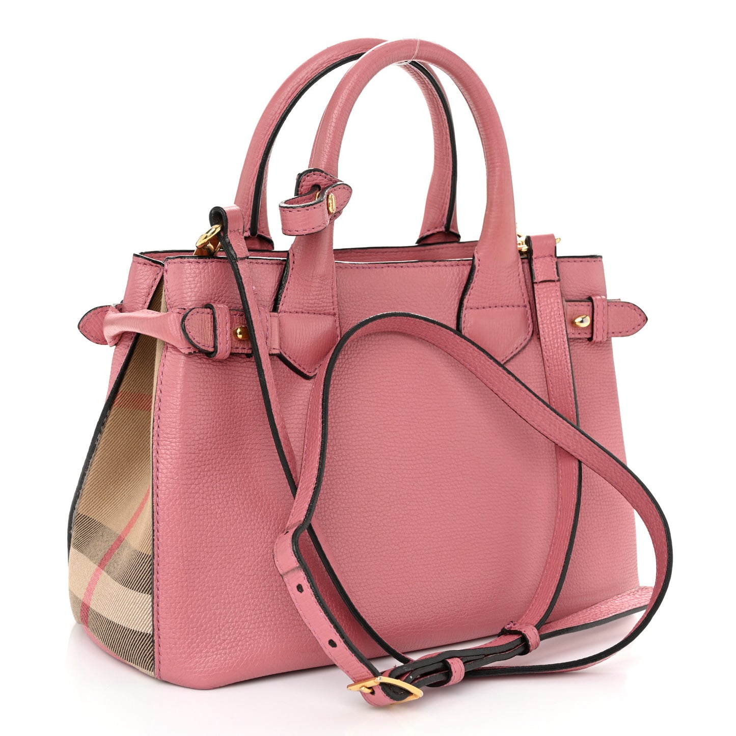 Grainy Calfskin House Check Small Banner Tote Mauve Pink