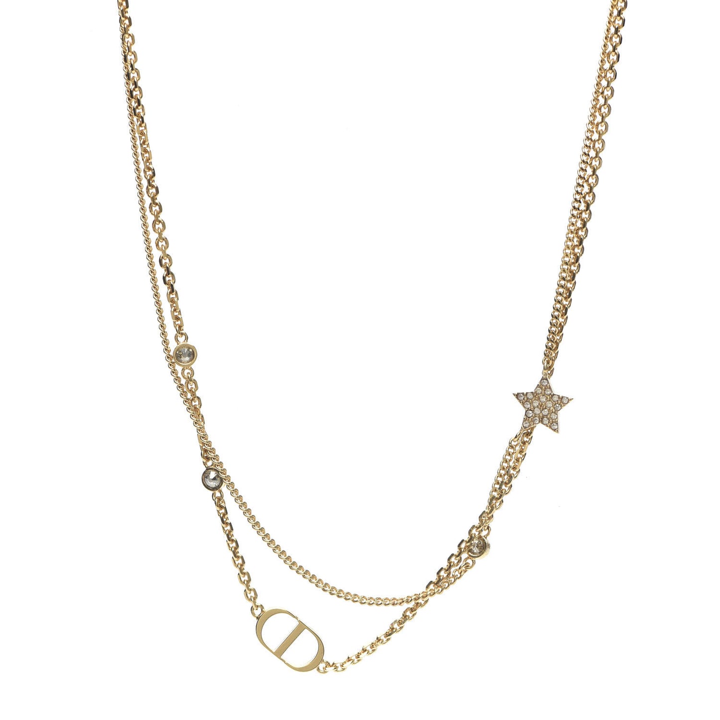 Metal Crystal Petit CD Double Necklace Gold