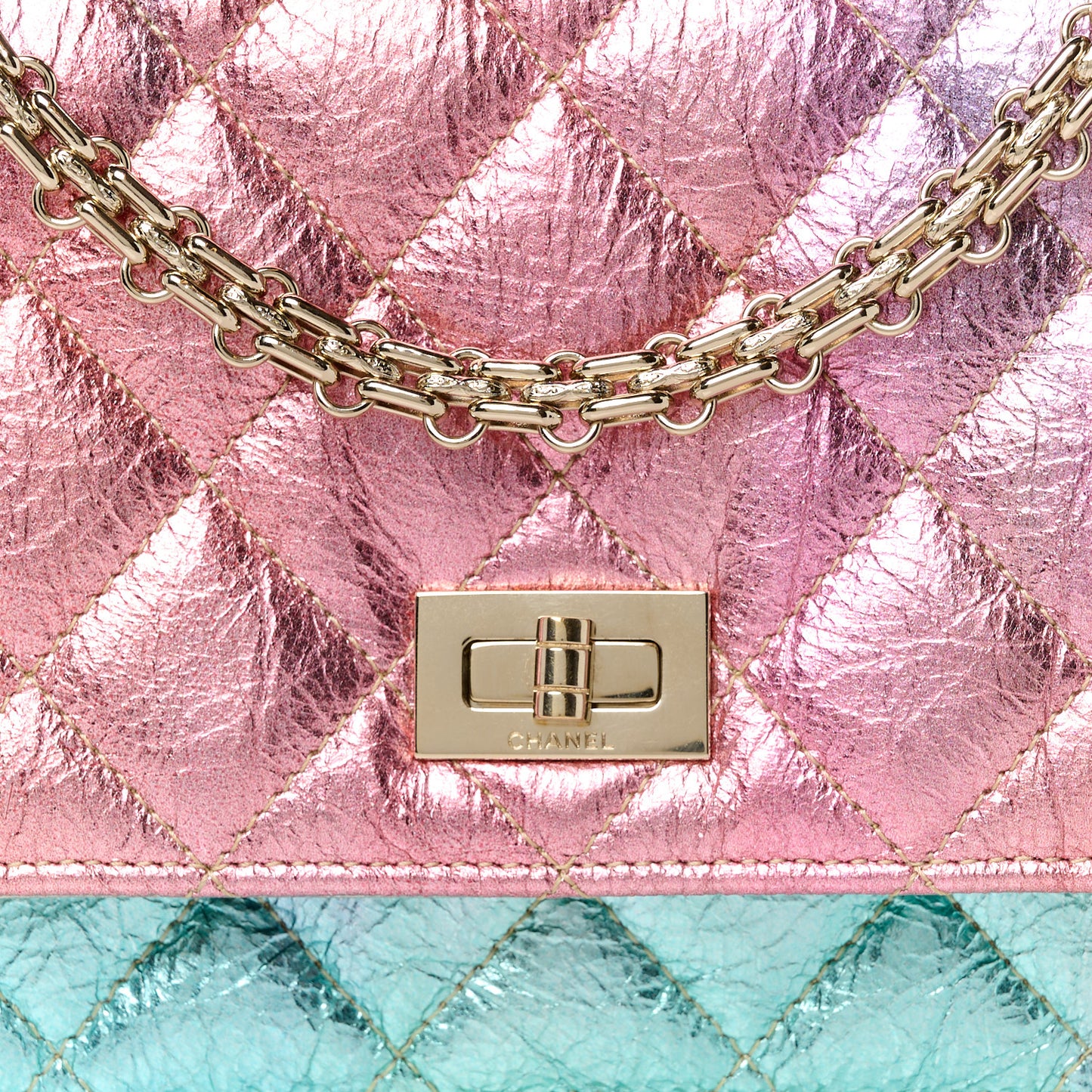 Metallic Goatskin Quilted 2.55 Reissue Wallet on Chain WOC Multicolor