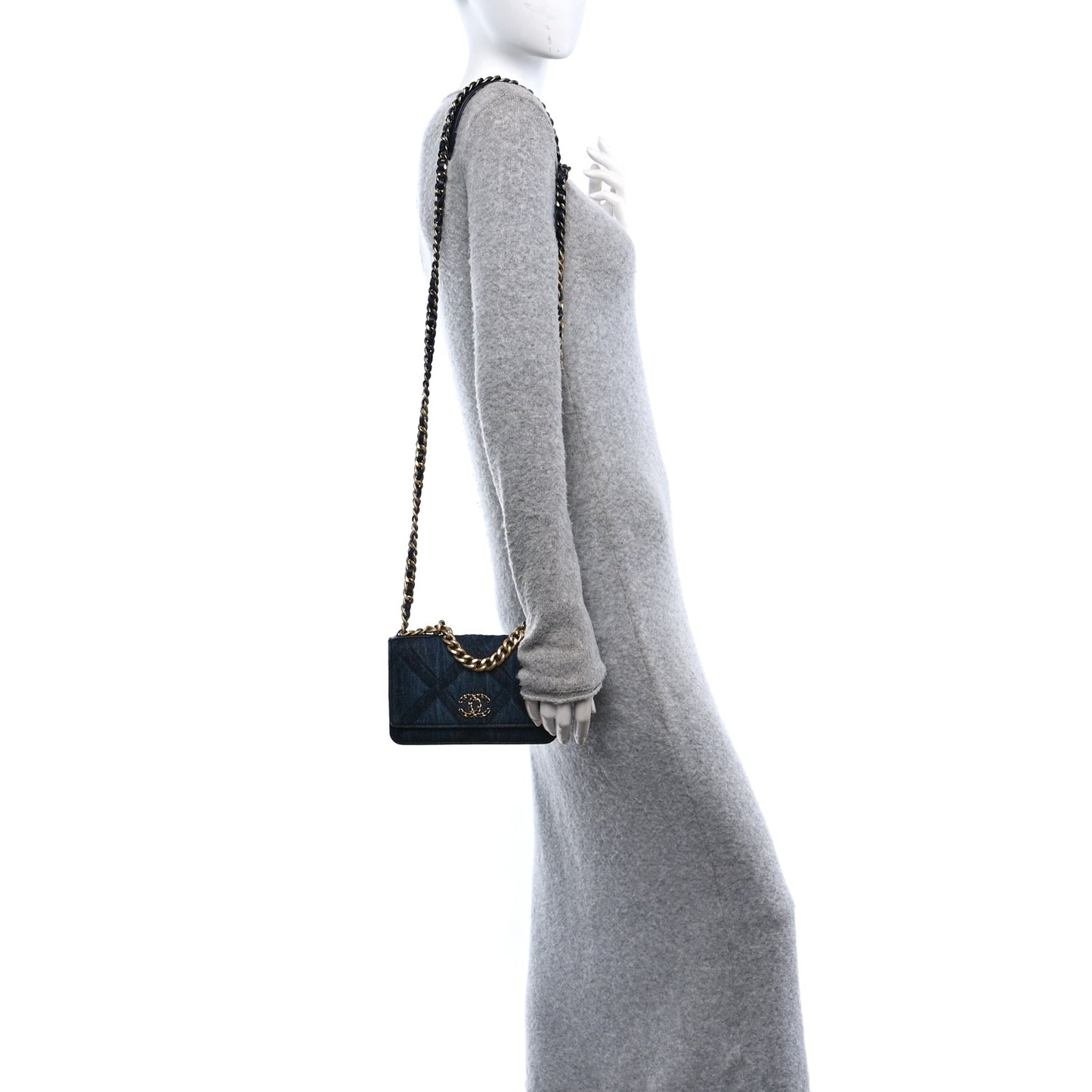 Denim Quilted Chanel 19 Wallet On Chain WOC Blue