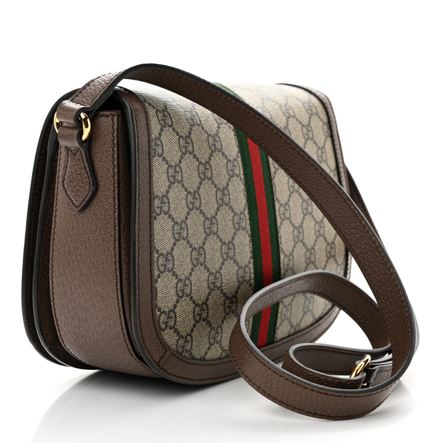 GG Supreme Monogram Web Small Ophidia Flap Messenger Bag Brown