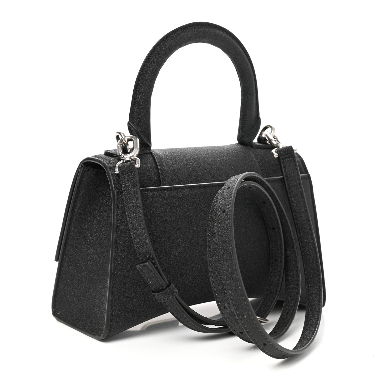 Glitter Fabric Hourglass Top Handle Bag XS Black