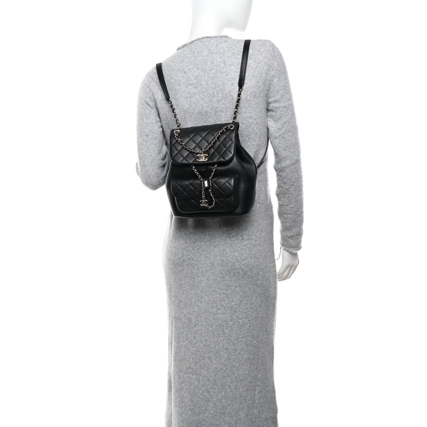 Lambskin Quilted Large Duma Drawstring Backpack Black