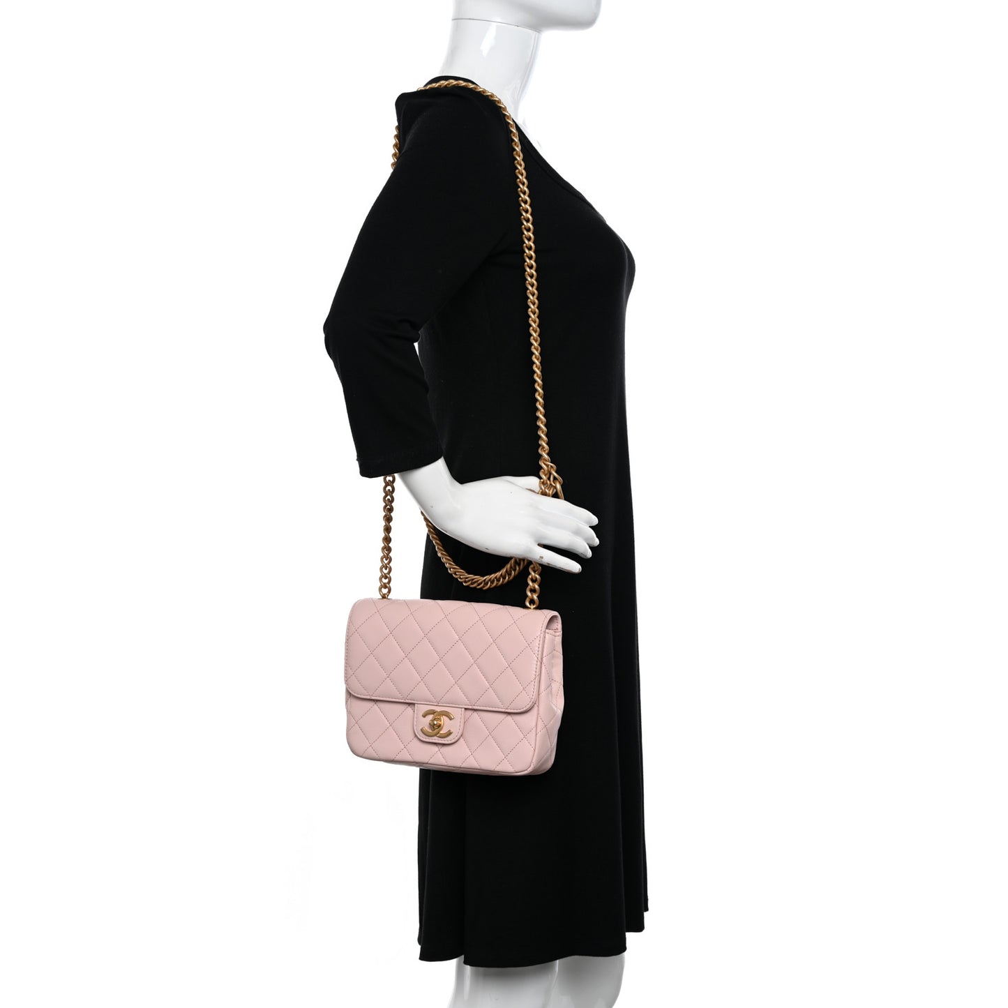 Calfskin Quilted Chain On Chain Flap Light Pink