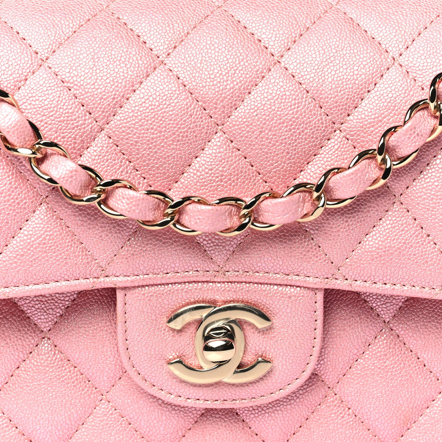 Iridescent Caviar Quilted Small Double Flap Pink
