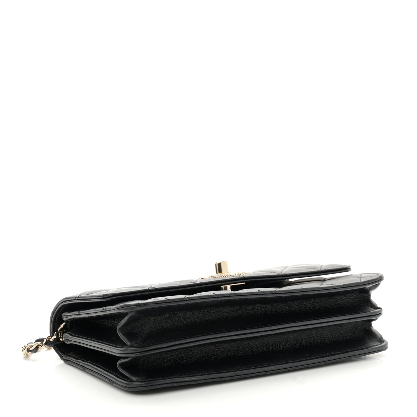Lambskin Quilted Strass Studded CC Wallet on Chain WOC Black