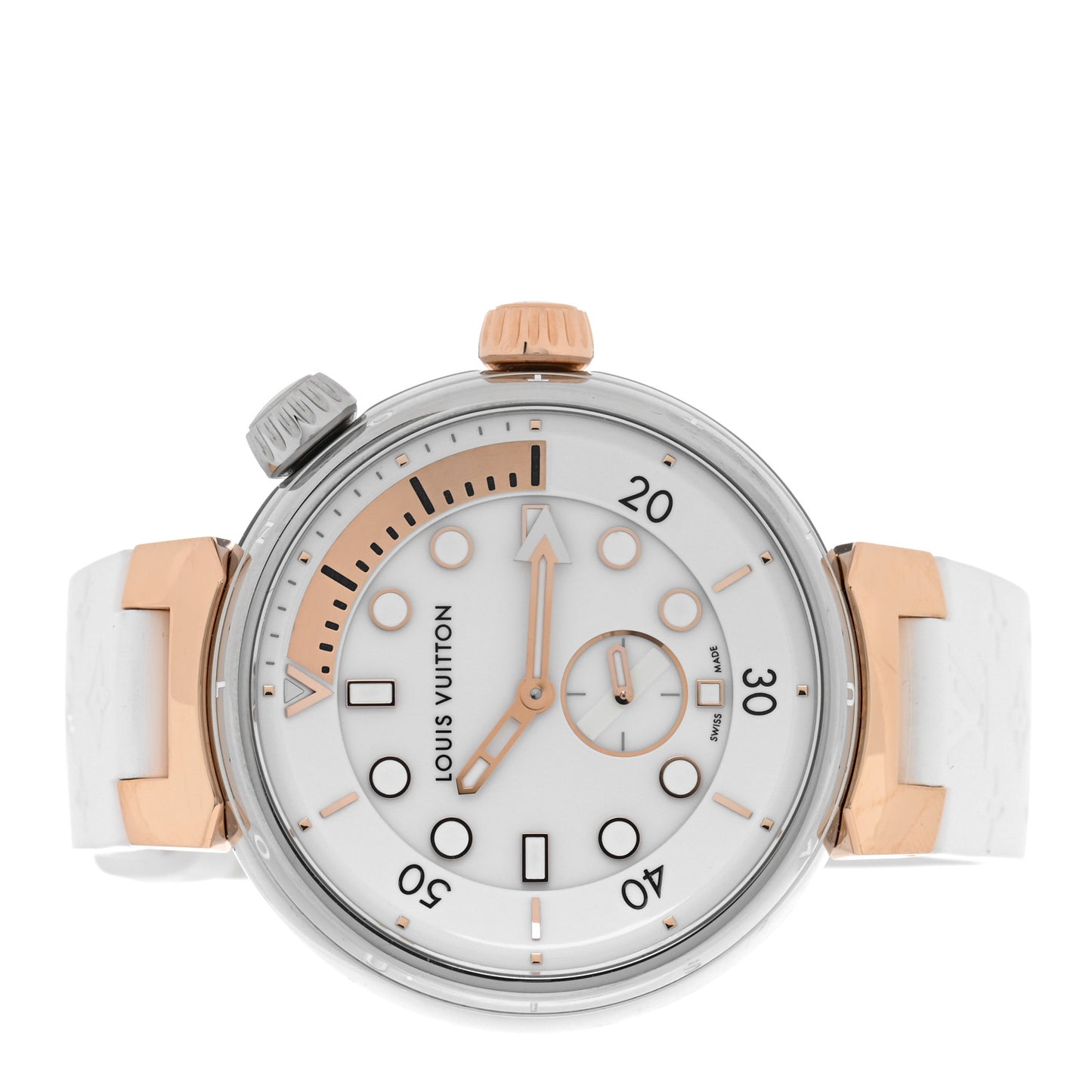 Stainless Steel 18K Rose Gold Rubber 39.5mm Tambour Street Diver Quartz Watch White White