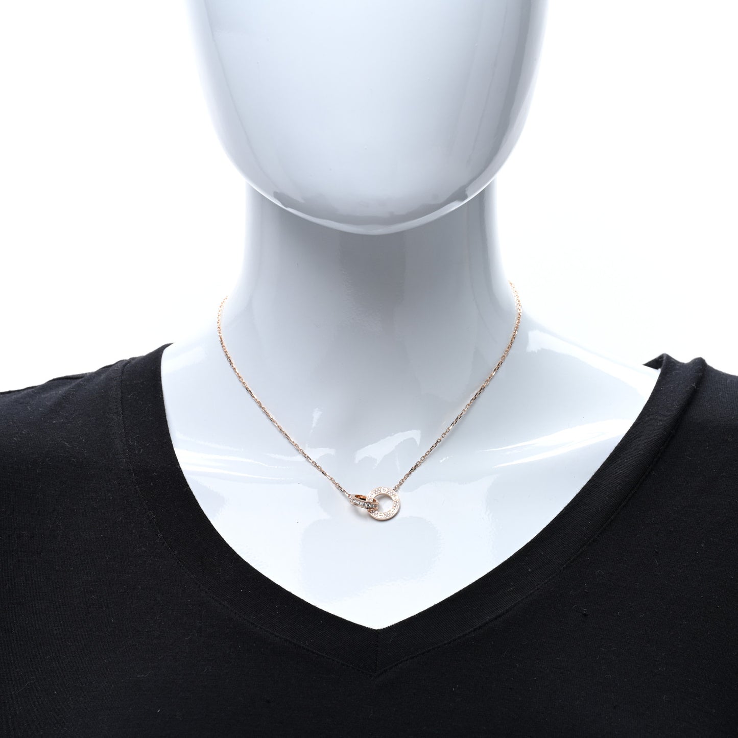 18K Pink Gold Diamond Interlocking LOVE Paved Necklace