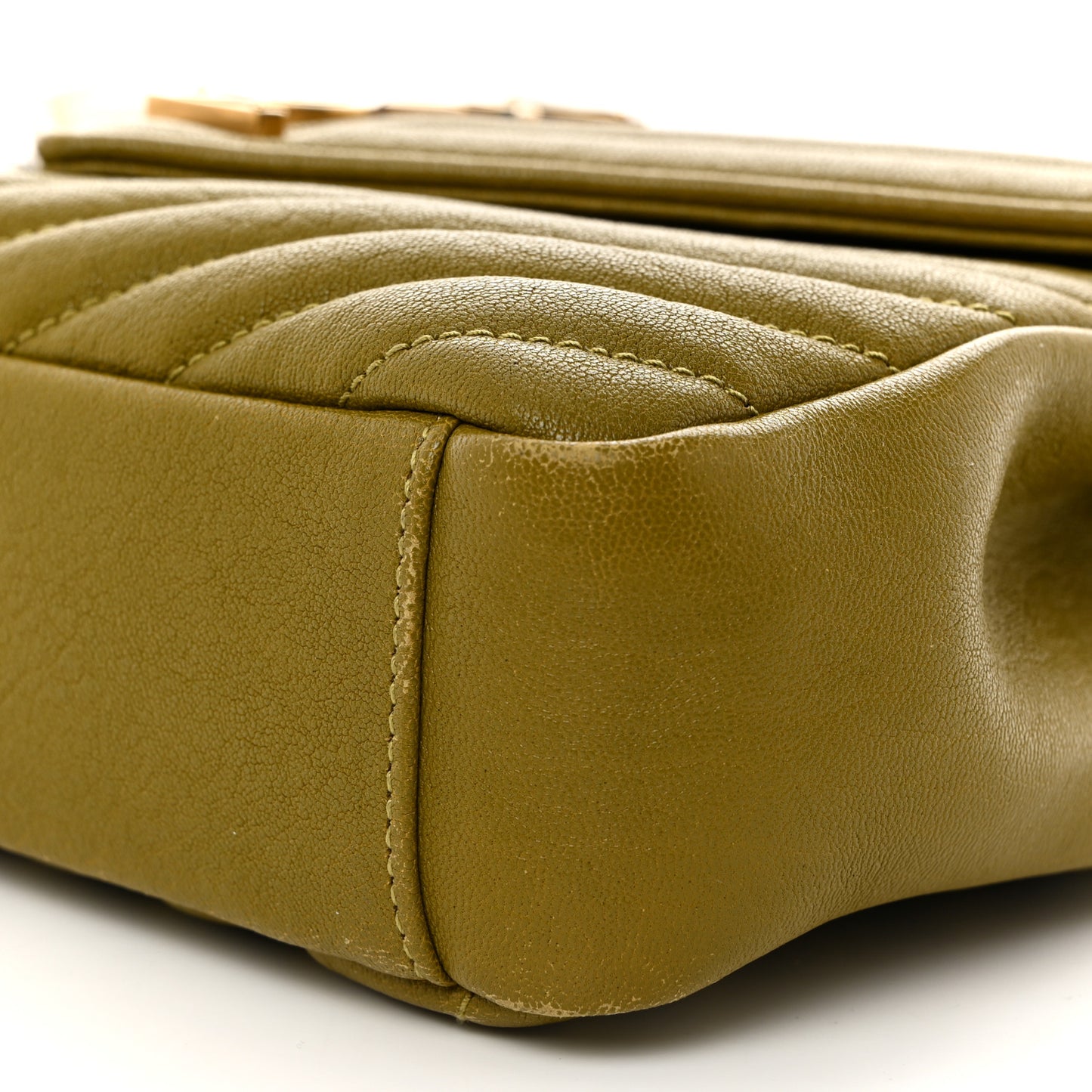Sheepskin Matelasse Chevron Monogram Medium College Bag Olive