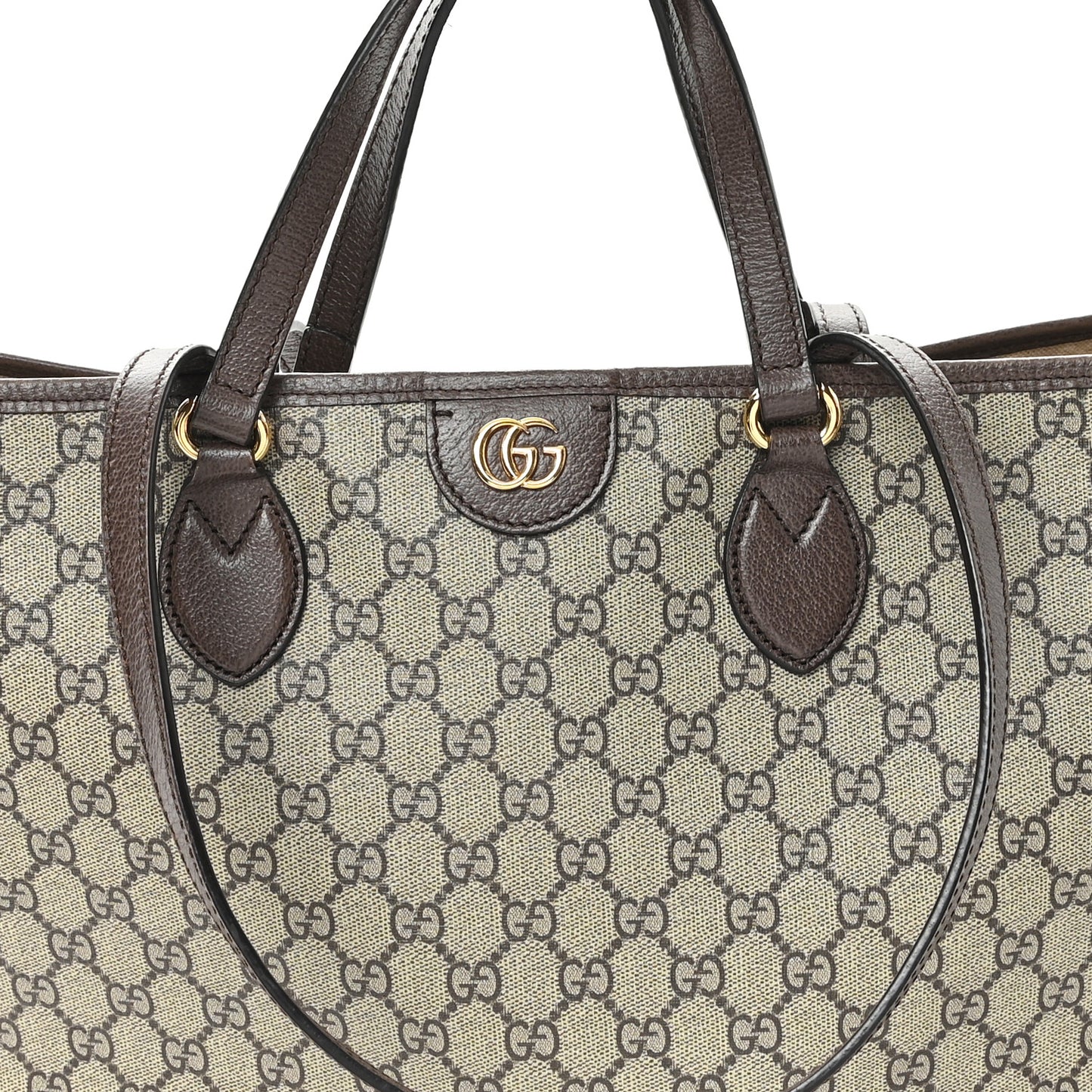 GG Supreme Monogram Textured Calfskin Medium Ophidia Shoulder Tote Bag Beige Ebony New Acero