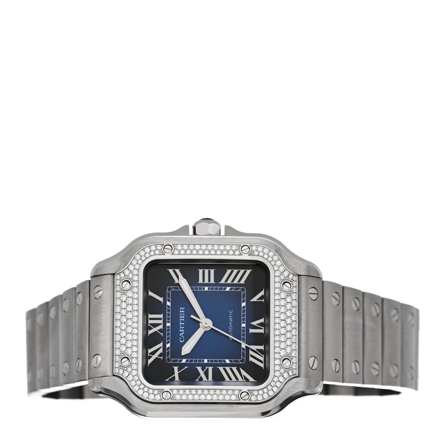 Stainless Steel Diamond Bezel 35mm Santos de Cartier Automatic Watch Blue