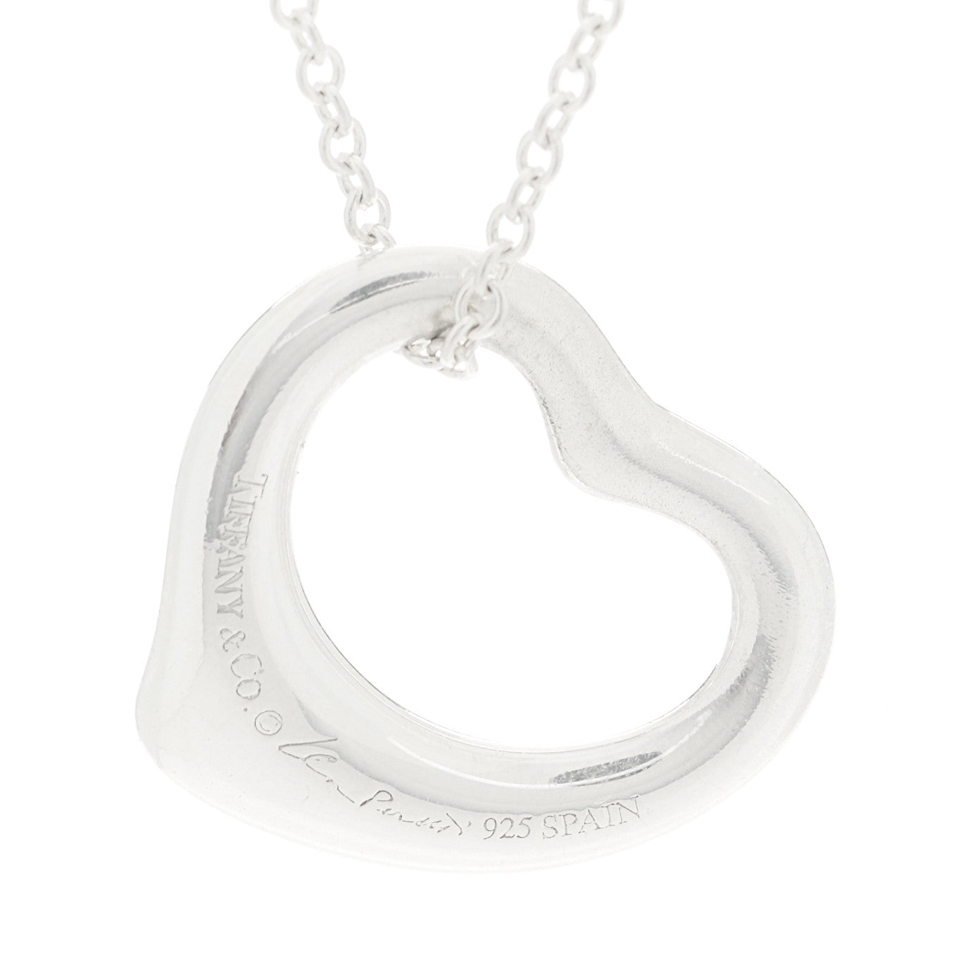Sterling Silver 16mm Elsa Peretti Open Heart Pendant Necklace