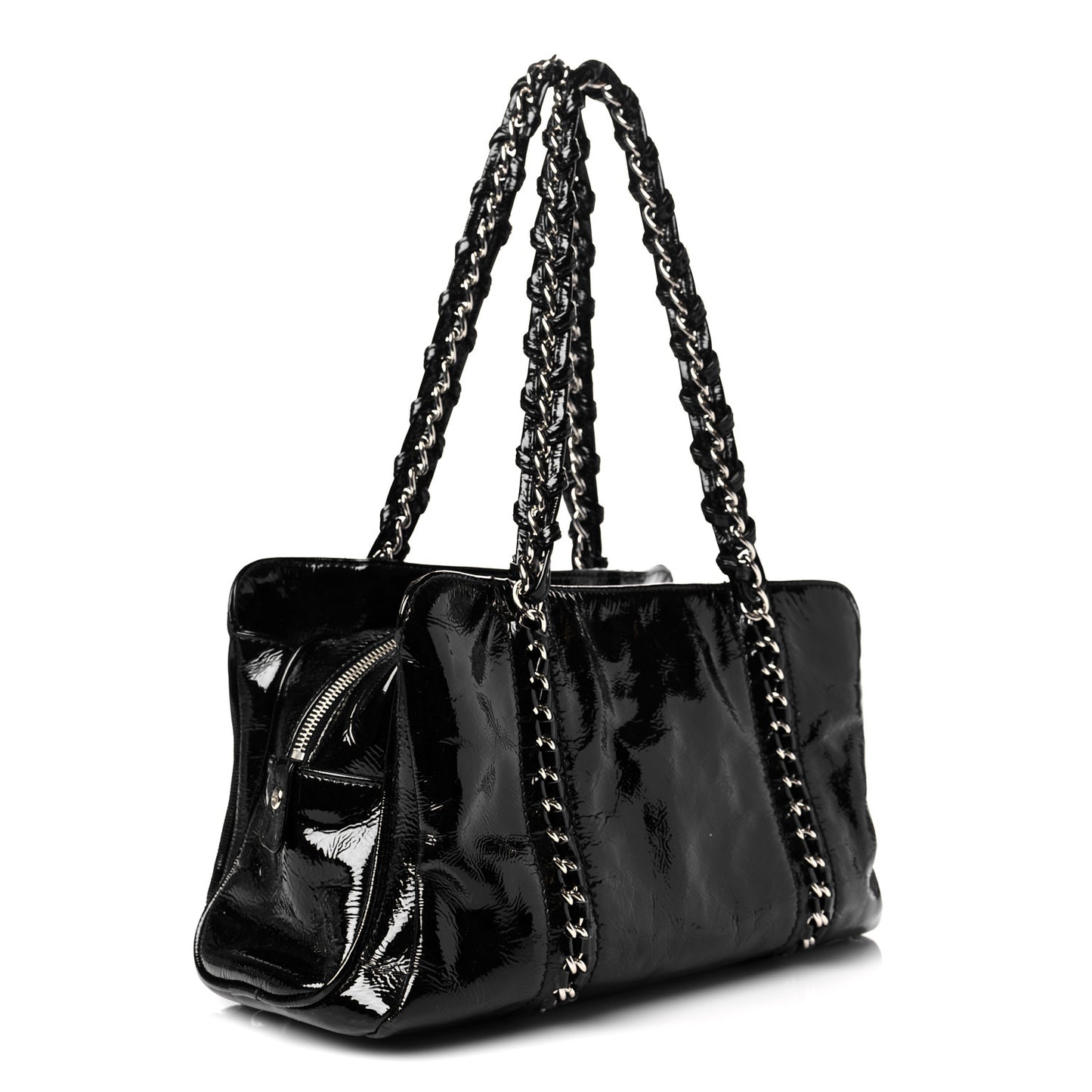 Patent Calfskin Small Luxe Ligne Tote Black