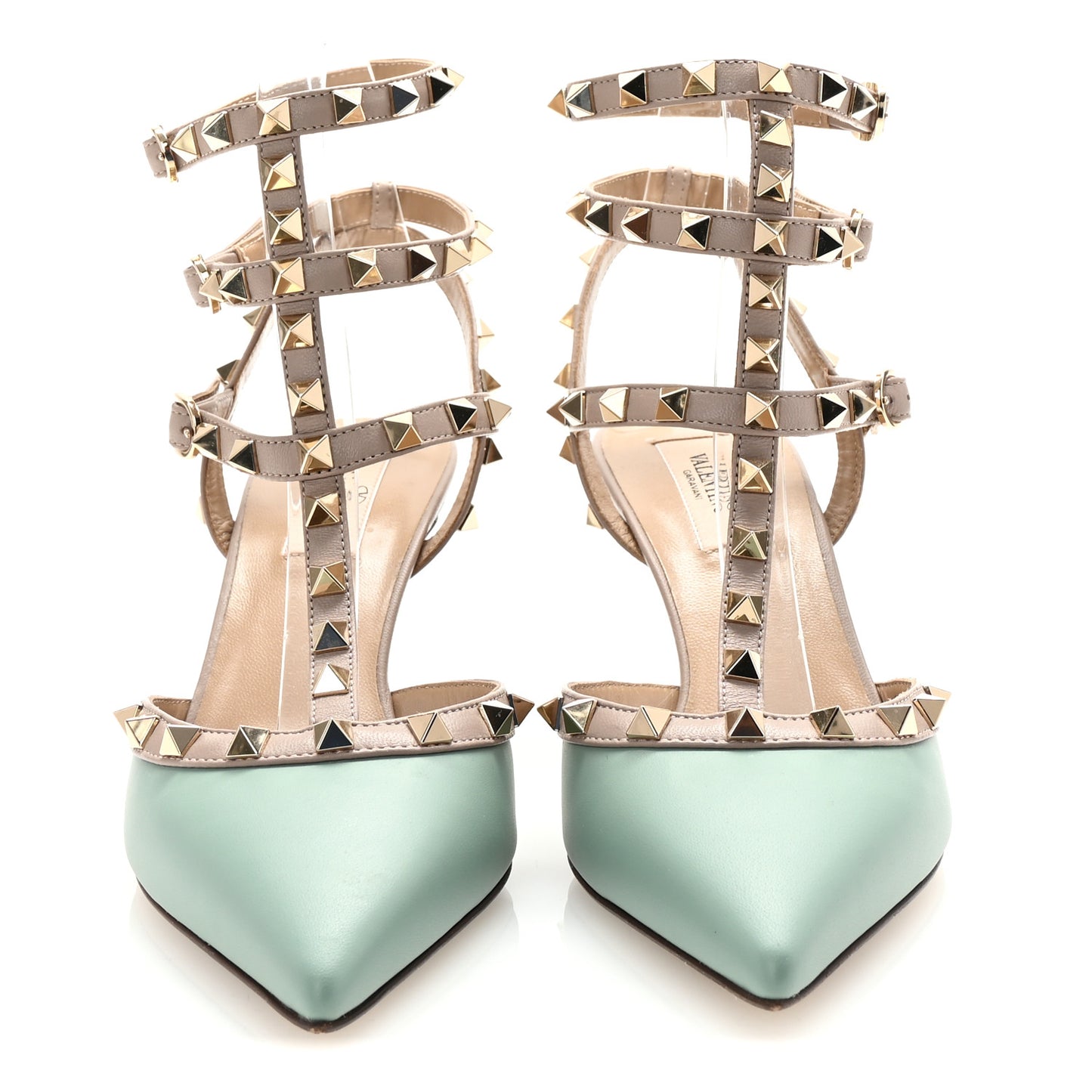 Nappa Rockstud Ankle Strap 65mm Pumps 38 Morning Dew Poudre