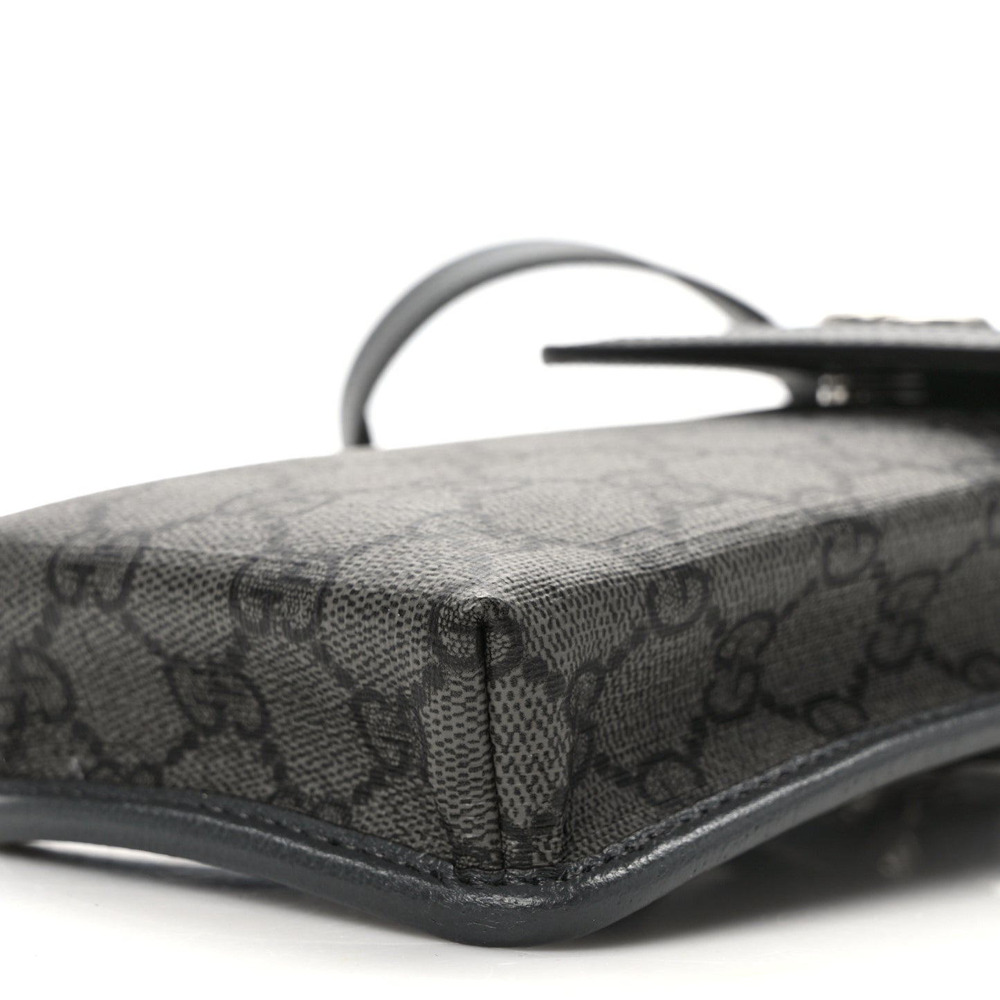 GG Supreme Monogram Textured Dollar Calfskin Phone Crossbody Bag Grey Black Graphite Grey