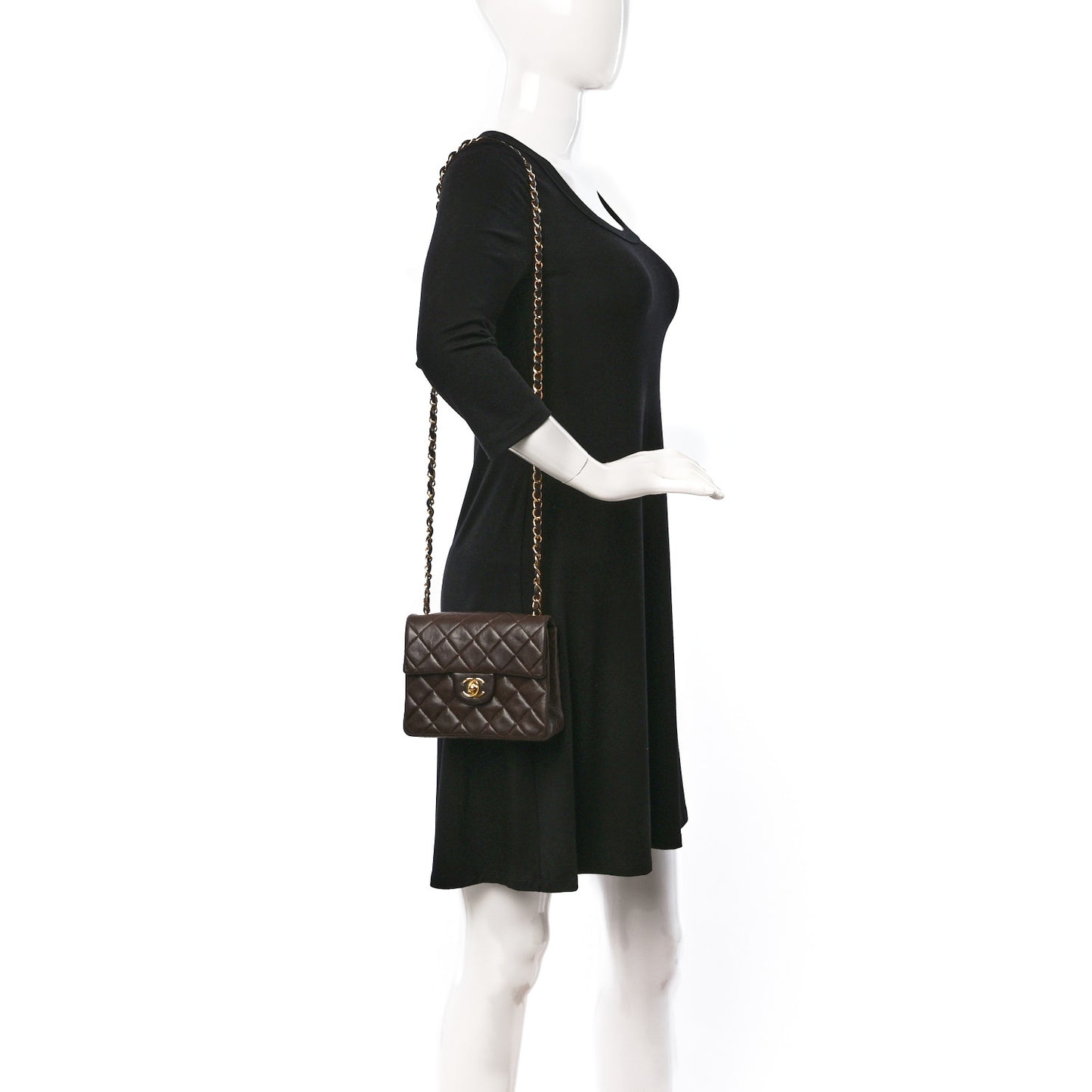Lambskin Quilted Mini Square Flap Bag Dark Brown