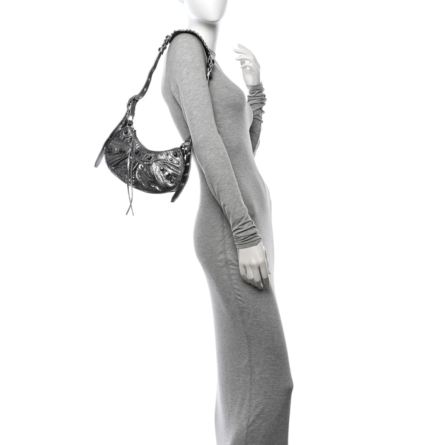 Metallic Agneau Arena Le Cagole Shoulder Bag XS Silver