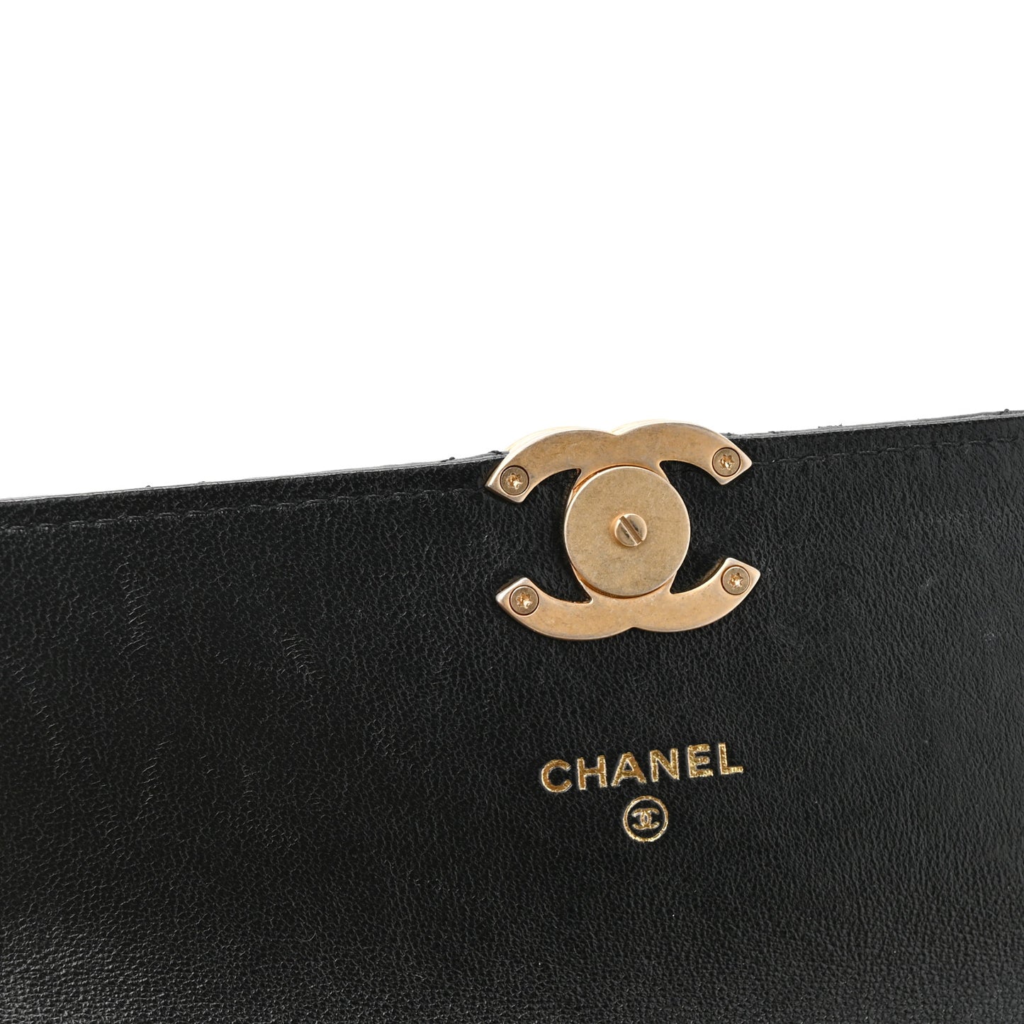 Lambskin Quilted CC Logo Flap Phone Holder With Chain Black