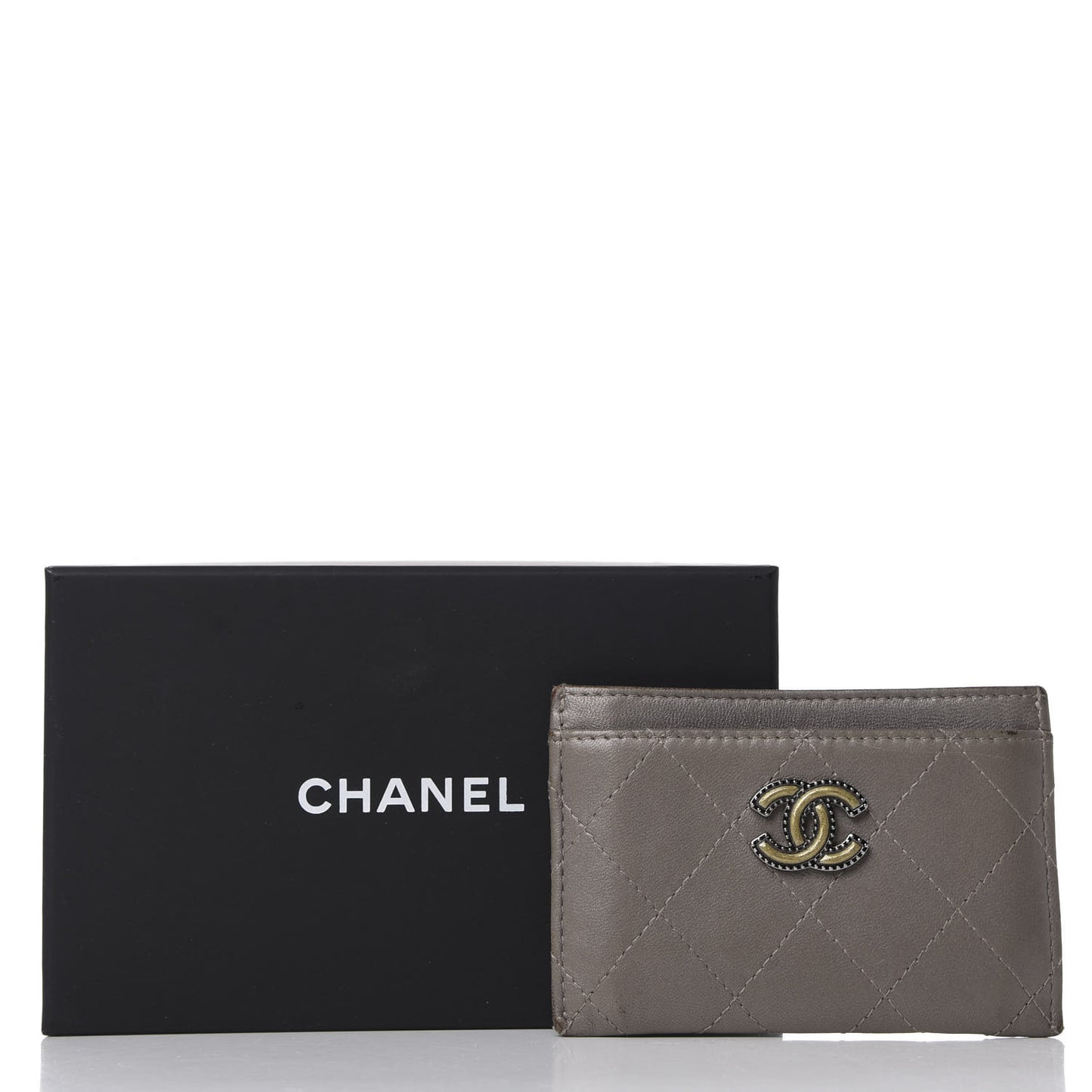 Lambskin Quilted CC Card Holder Dark Grey