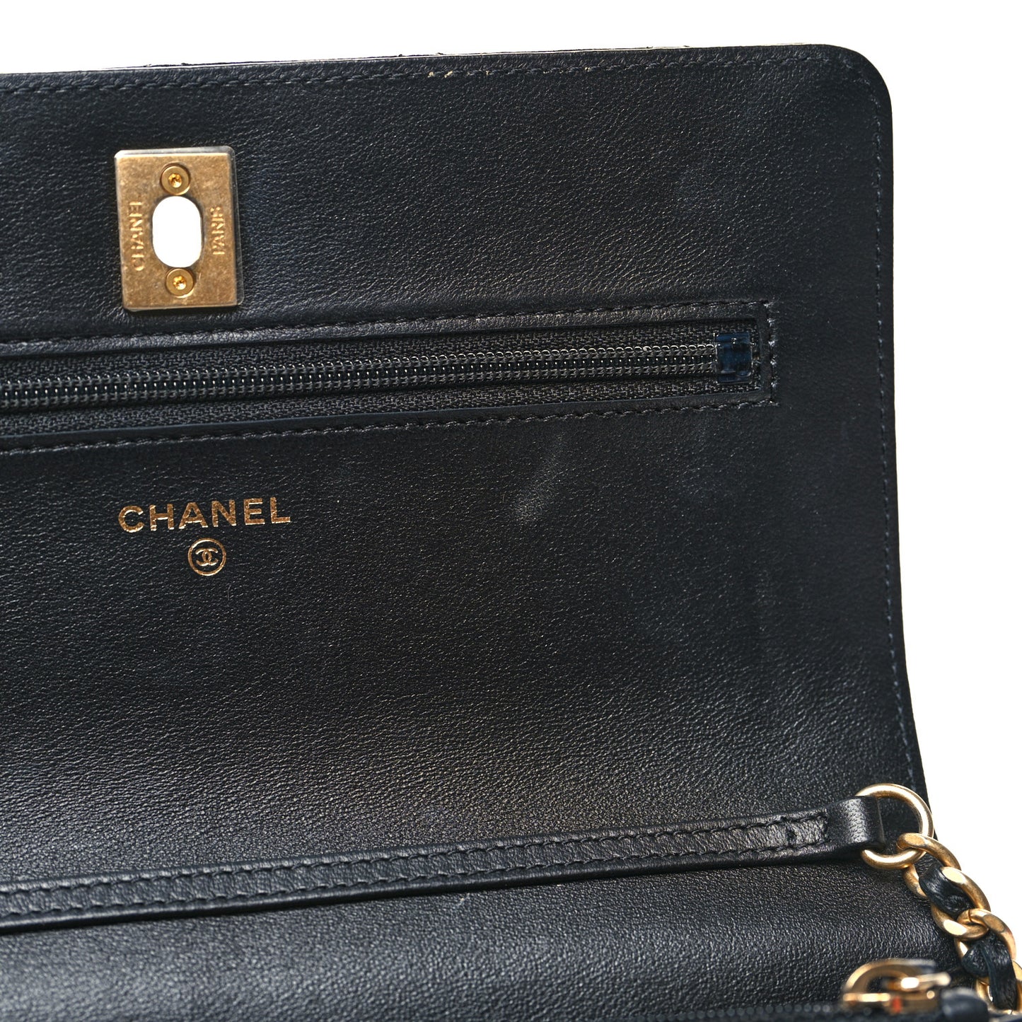 Lambskin Quilted Pearl Crush Wallet On Chain WOC Black