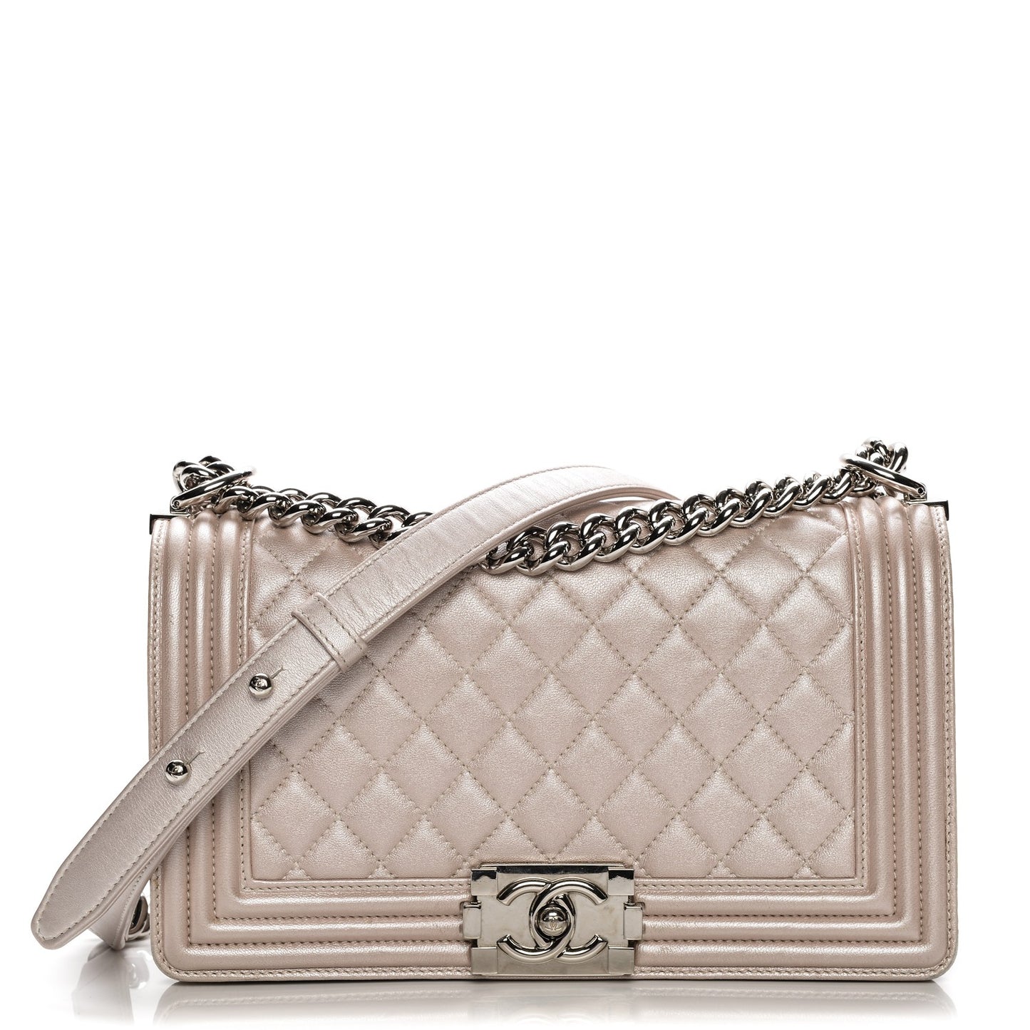 Metallic Calfskin Medium Boy Flap Light Pink