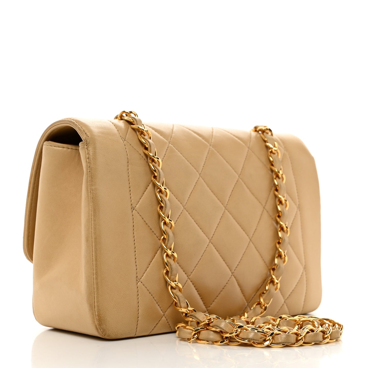 Lambskin Quilted Small Single Flap Beige