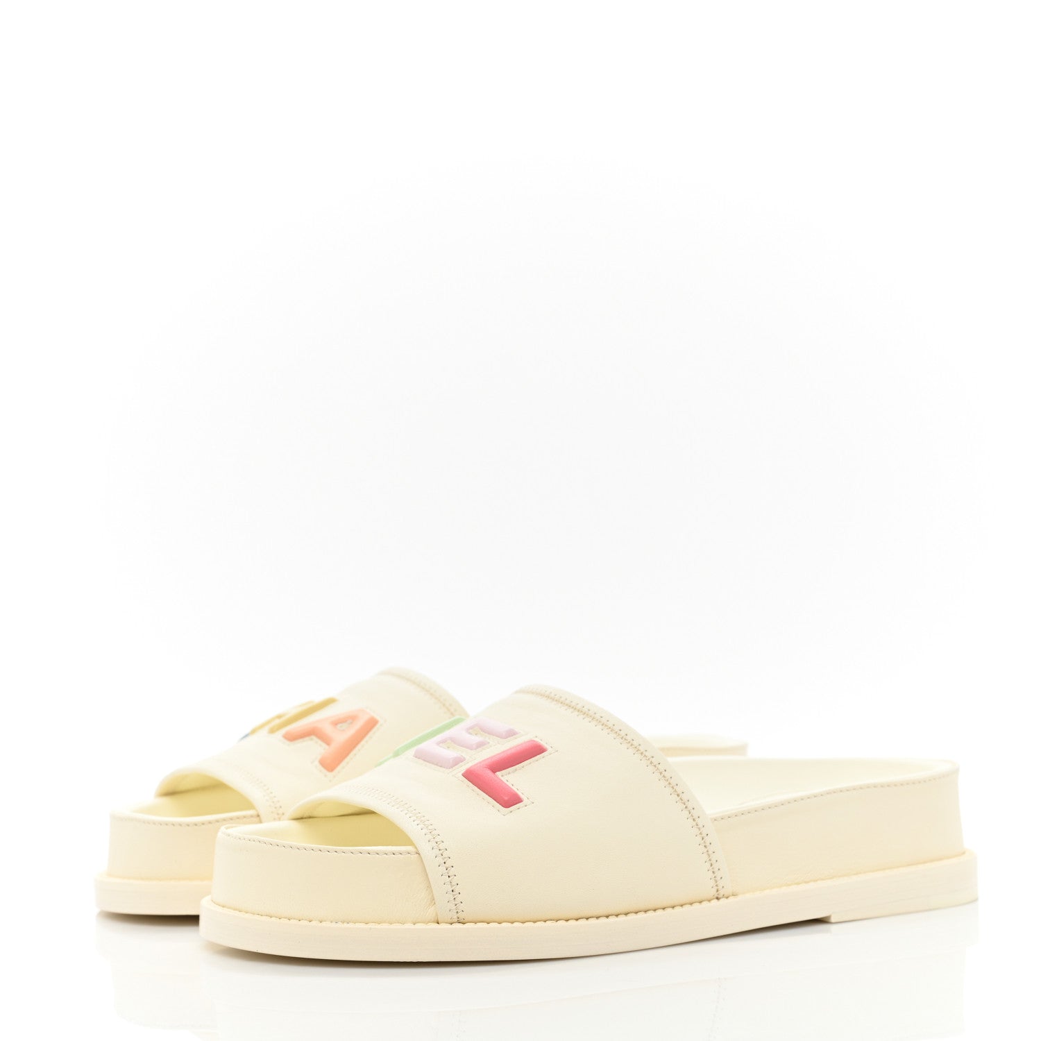 Chanel Lambskin Cha-Nel Mule Sandals 38 Ivory Multicolor 3 of 8