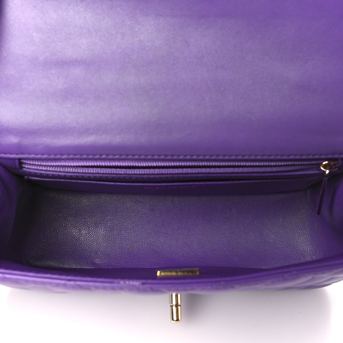 Lambskin Quilted Mini Top Handle Rectangular Flap Dark Purple