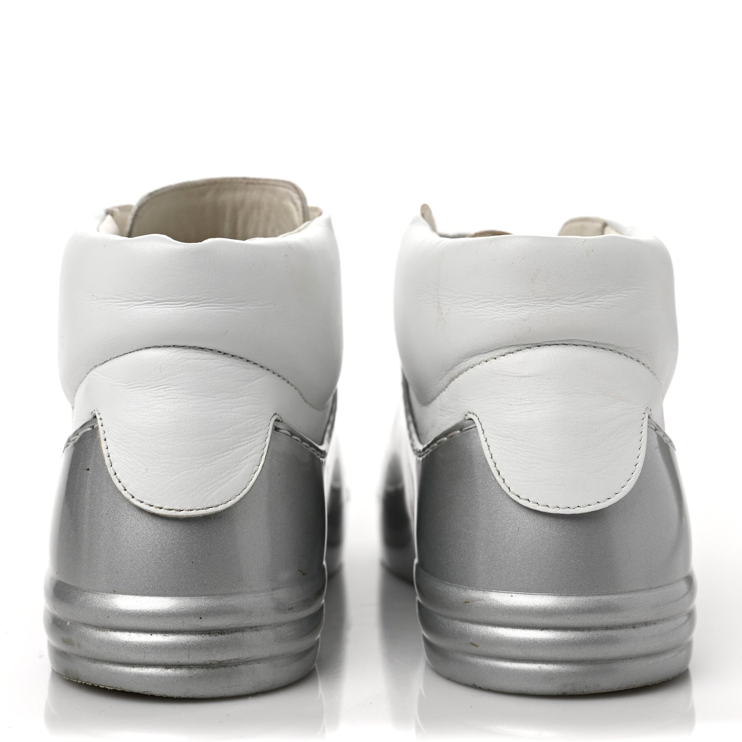 Patent Lambskin High Top Sneakers 37 White Silver