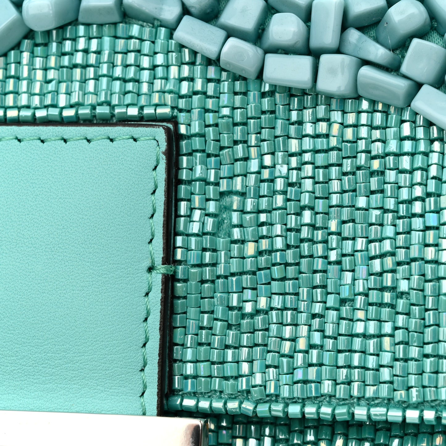 Rolling Stone Vitello Seta Bead Embroidered Re-Edition Baguette Spring Turquoise