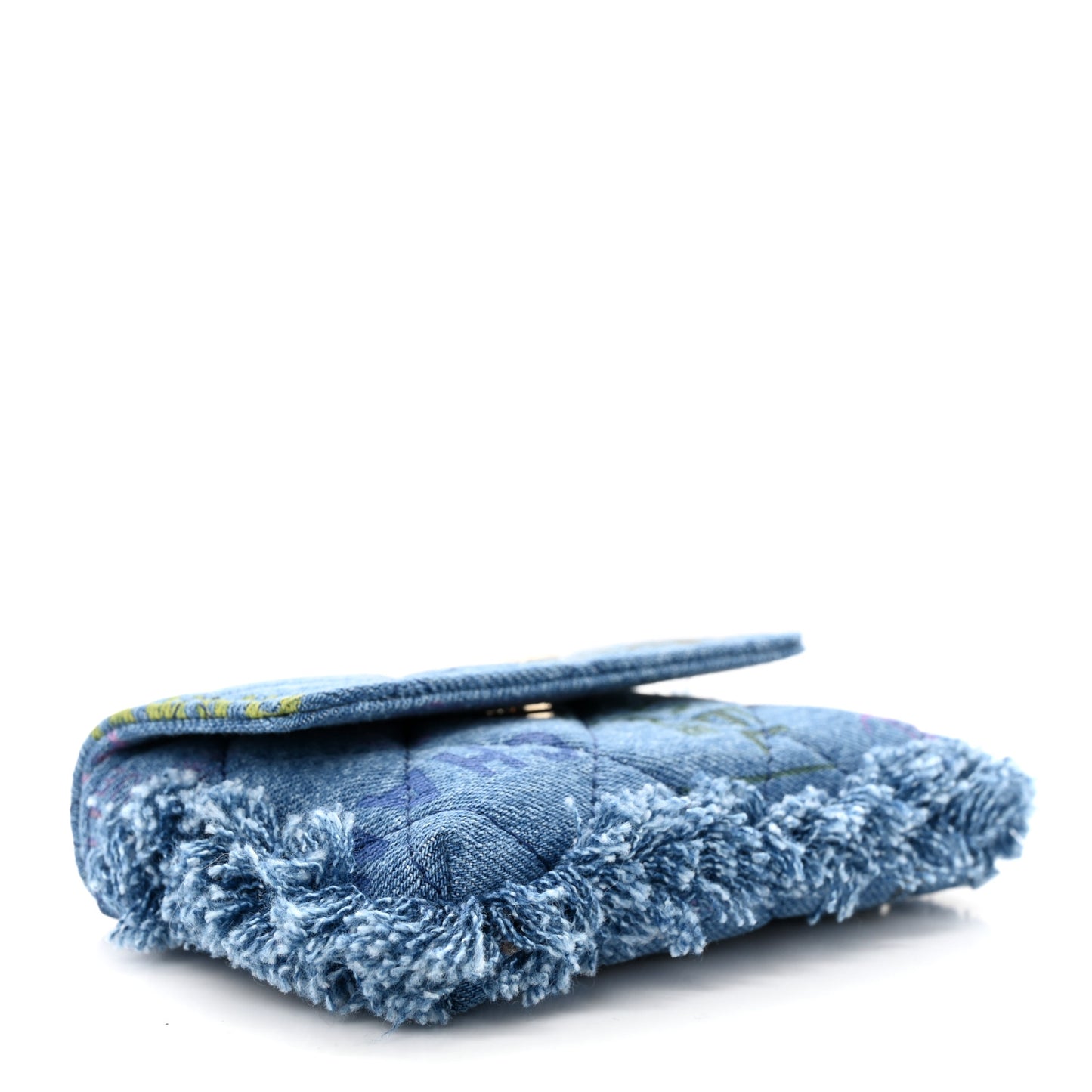 Denim Quilted Denim Mood Clutch With Chain Blue Multicolor