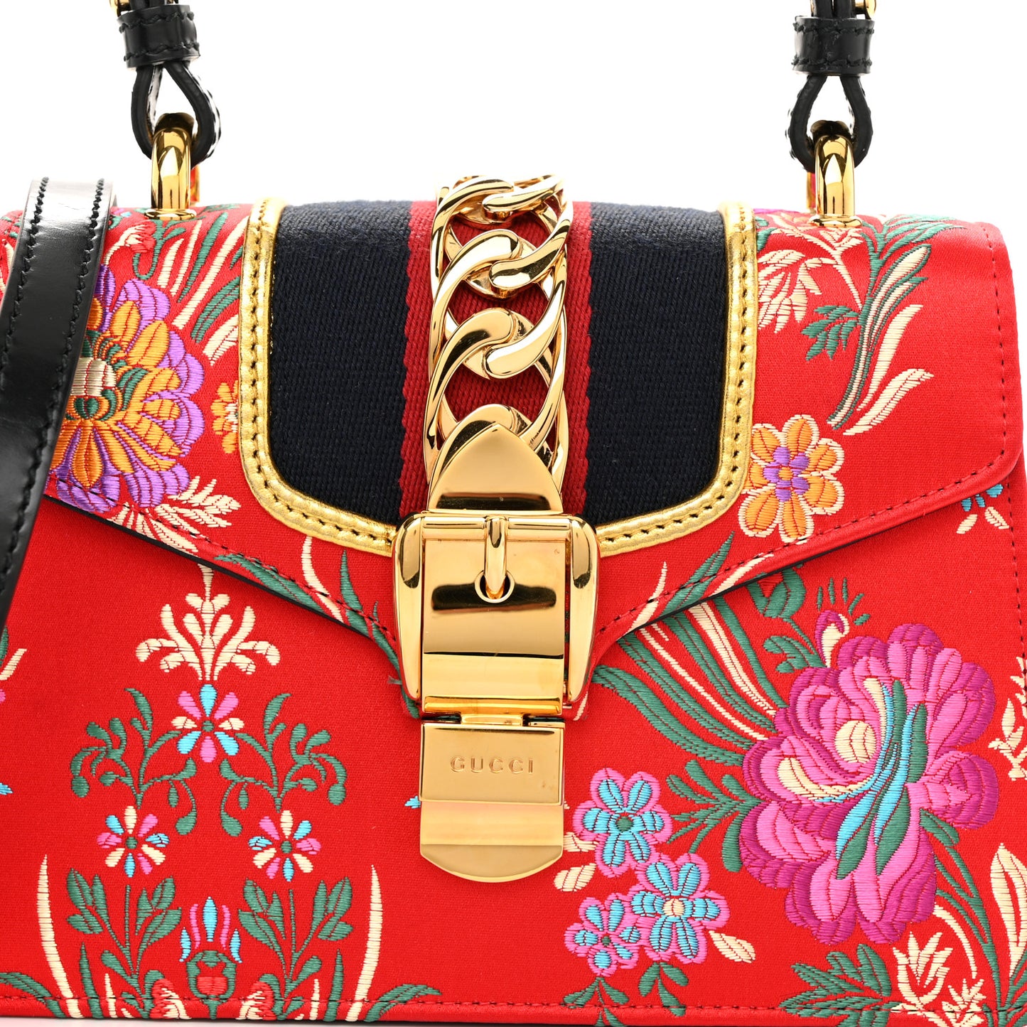 Jacquard Floral Mini Sylvie Top Handle Bag Red Multicolor Black