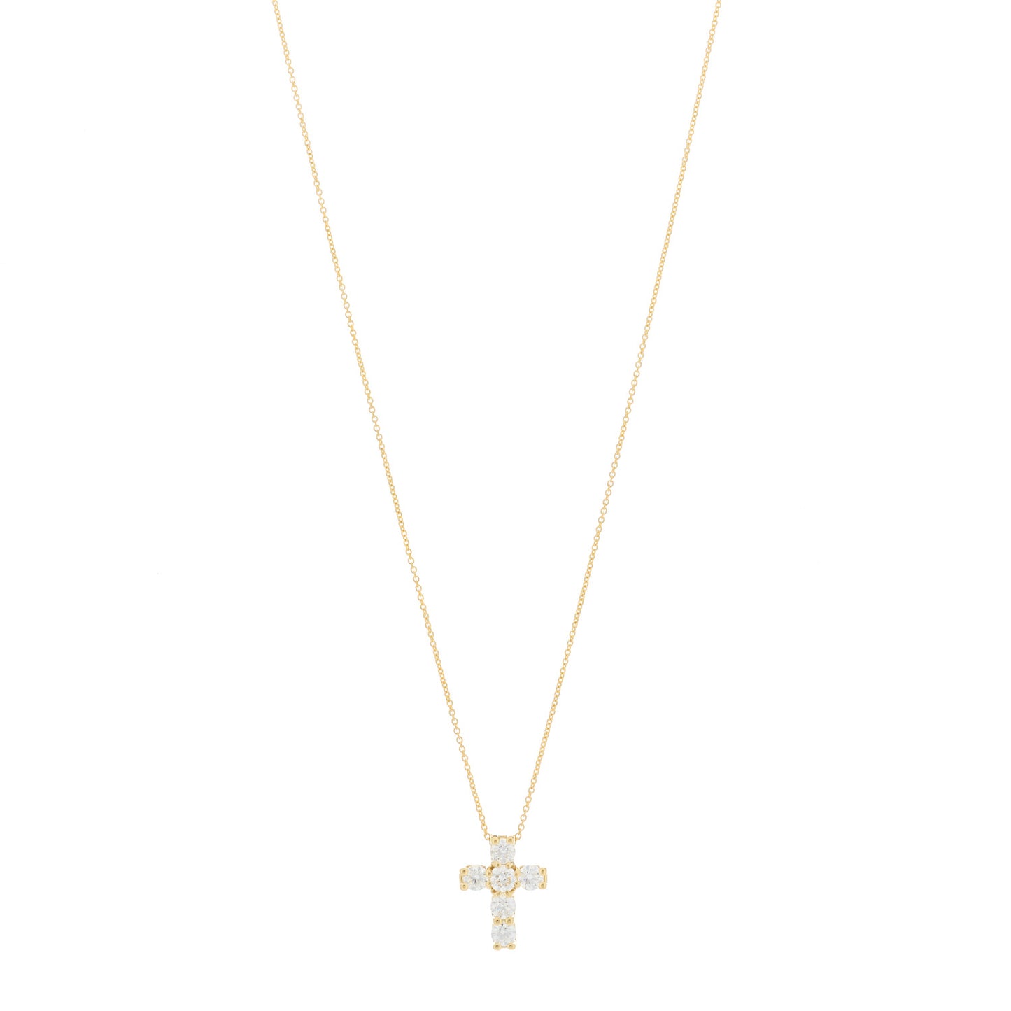 18K Yellow Gold Diamond Tiny Treasures Square Cross Pendant Necklace