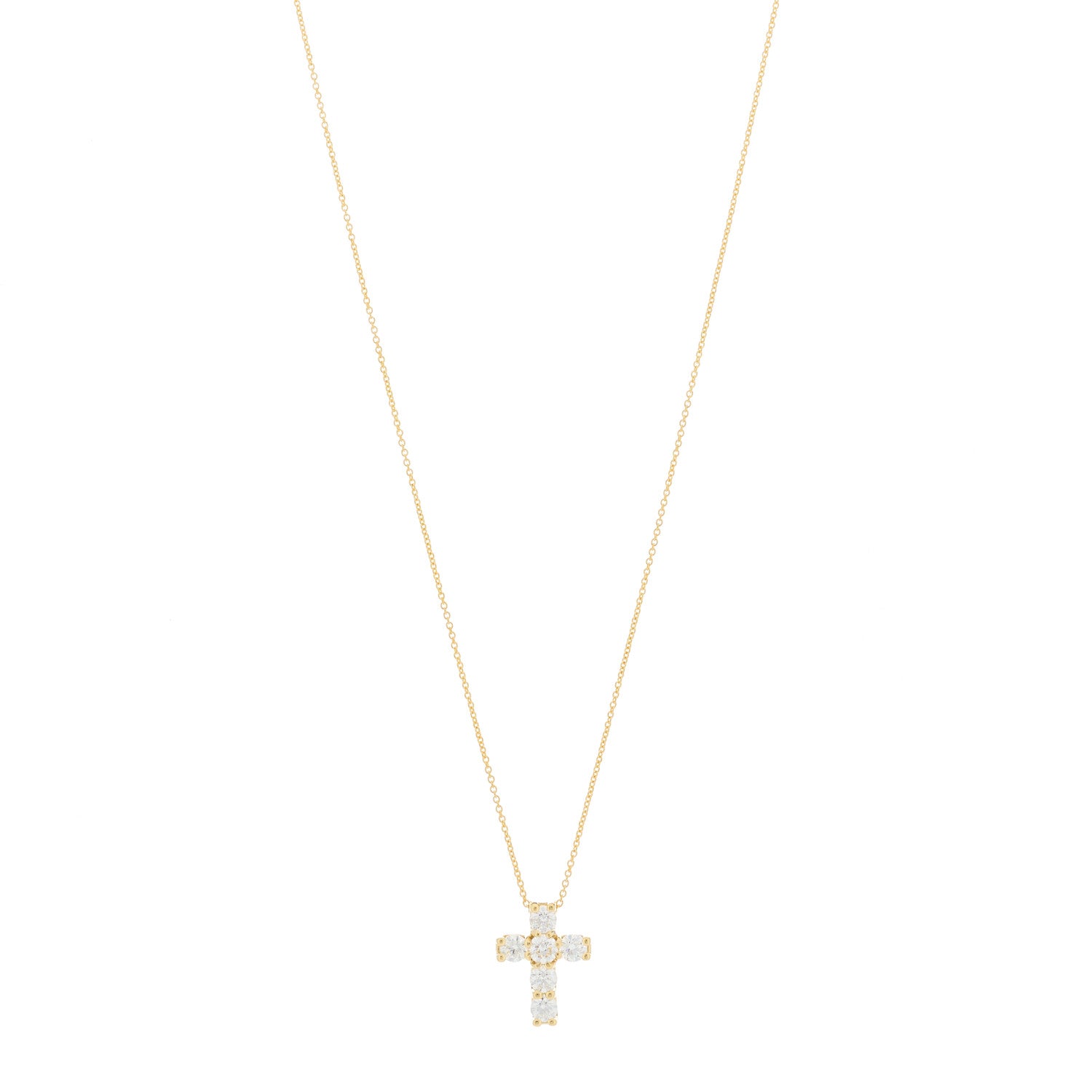 Roberto Coin 18K Yellow Gold Diamond Tiny Treasures Square Cross Pendant Necklace 1 of 3