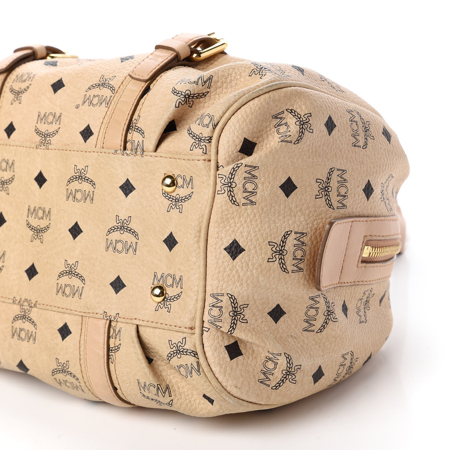 MCM Visetos Vintage Boston Satchel Beige 7 of 11