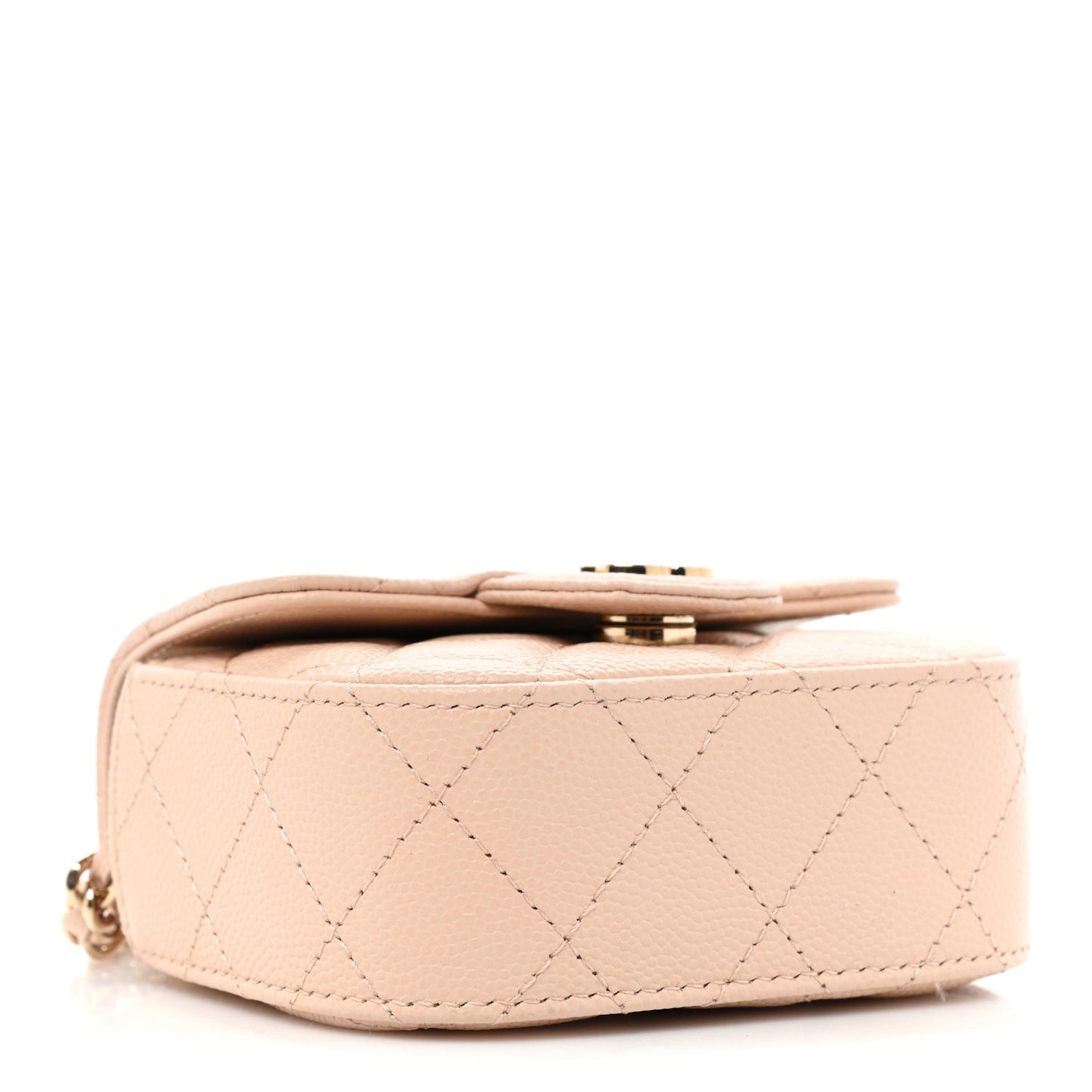 Caviar Quilted Mini Clutch With Chain Light Beige