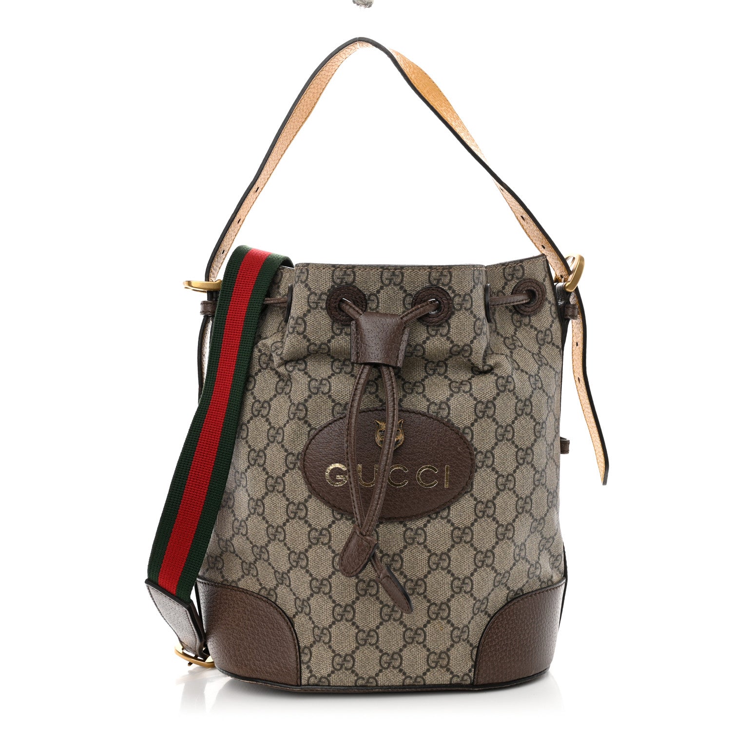 Gucci GG Supreme Monogram Neo Vintage Drawstring Bucket Backpack Beige New Acero Crop 1 of 11